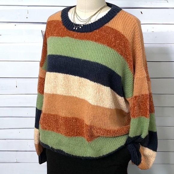 Love Riche Boho Multi Color Loose Knit & Chenille Pullover Sweater, Size Large - Picture 1 of 6